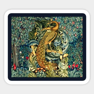 GREENERY, FOREST ANIMALS ,PEACOCK WITH ACANTHUS LEAVES Blue Green Floral Sticker